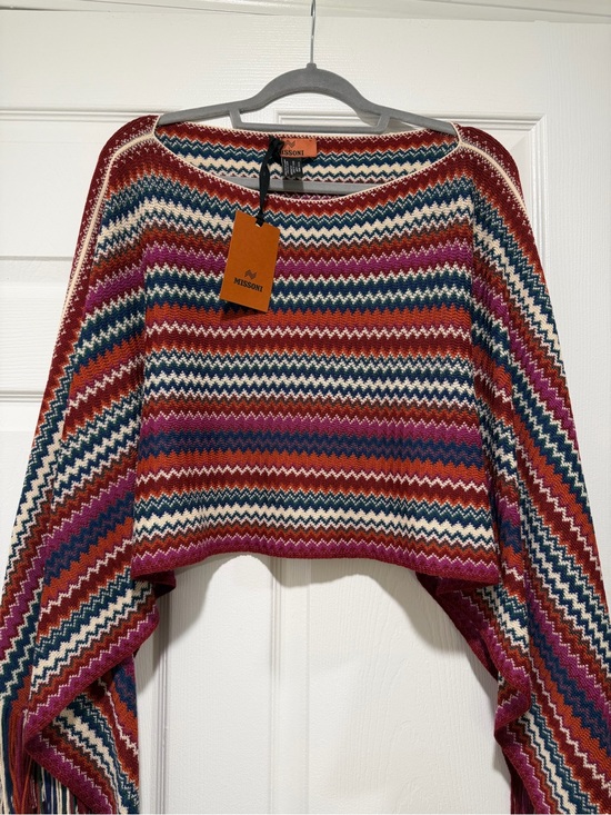 Missoni Sweaters - Missoni Multicolor Zigzag Knit Poncho - Red, Blue, Pink